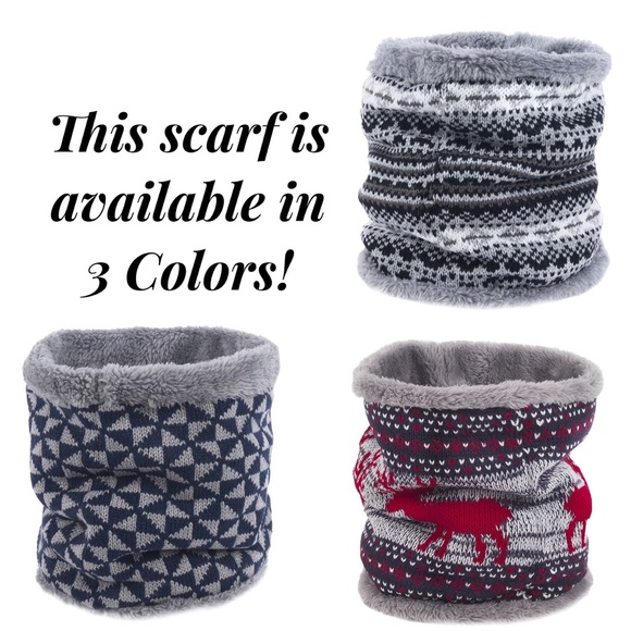 Warm Knitted Infinity Ring Scarf Lined with Fleece - Picture 8 of 8